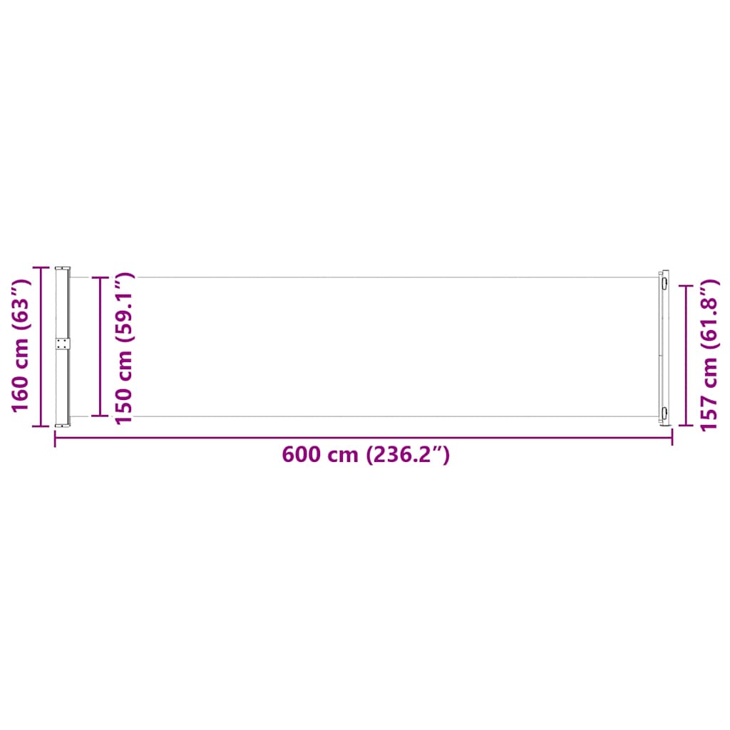 Toldo lateral retrátil para pátio 600x160 cm vermelho
