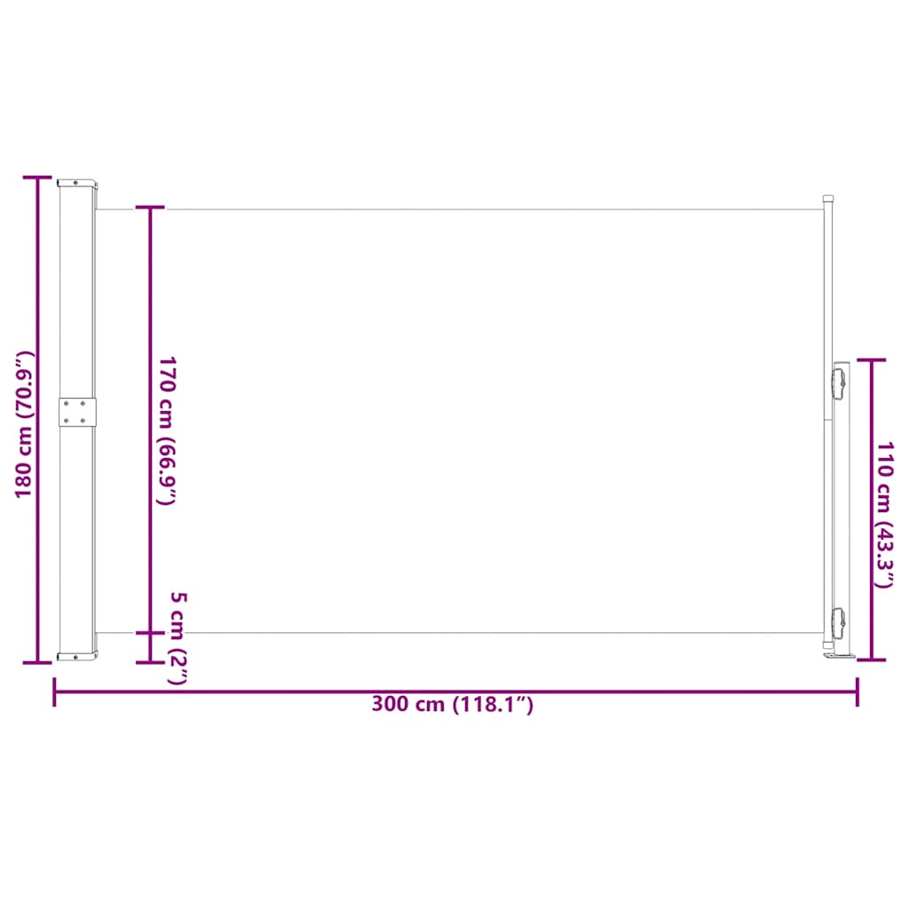 Toldo lateral retrátil para pátio 180x300 cm creme