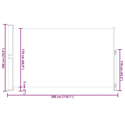 Toldo lateral retrátil para pátio 180x300 cm castanho