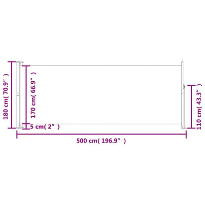 Toldo lateral retrátil para pátio 180x500 cm creme