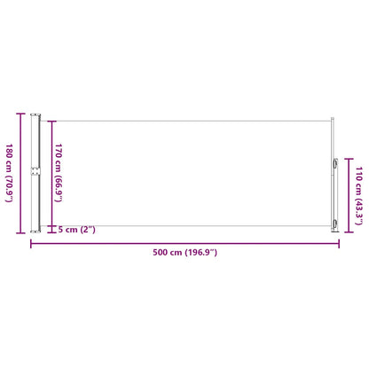Toldo lateral retrátil para pátio 180x500 cm castanho