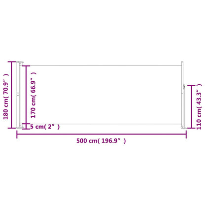Toldo lateral retrátil para pátio 180x500 cm azul