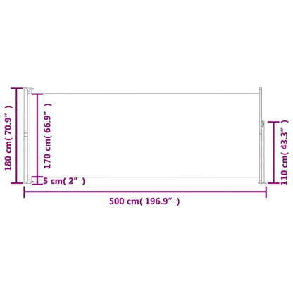 Toldo lateral retrátil para pátio 180x500 cm vermelho