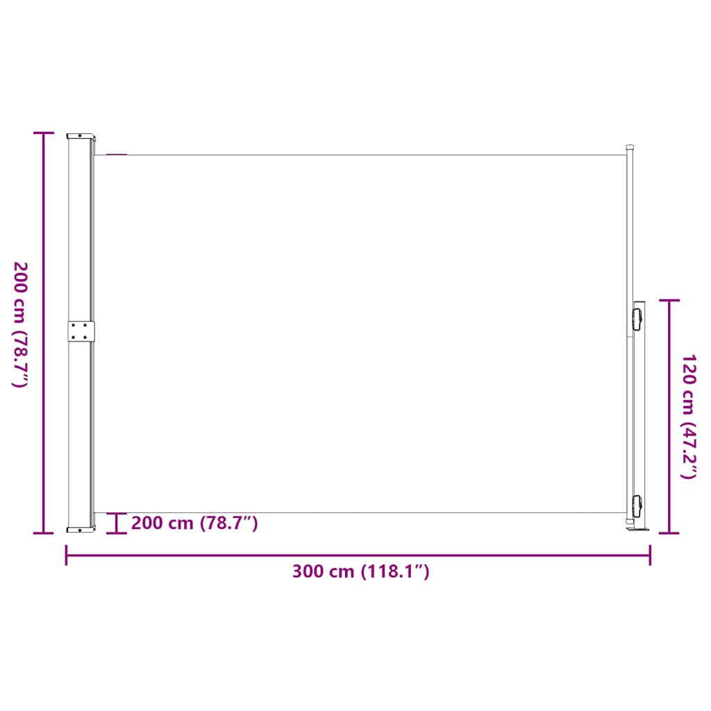 Toldo lateral retrátil para pátio 200x300 cm preto