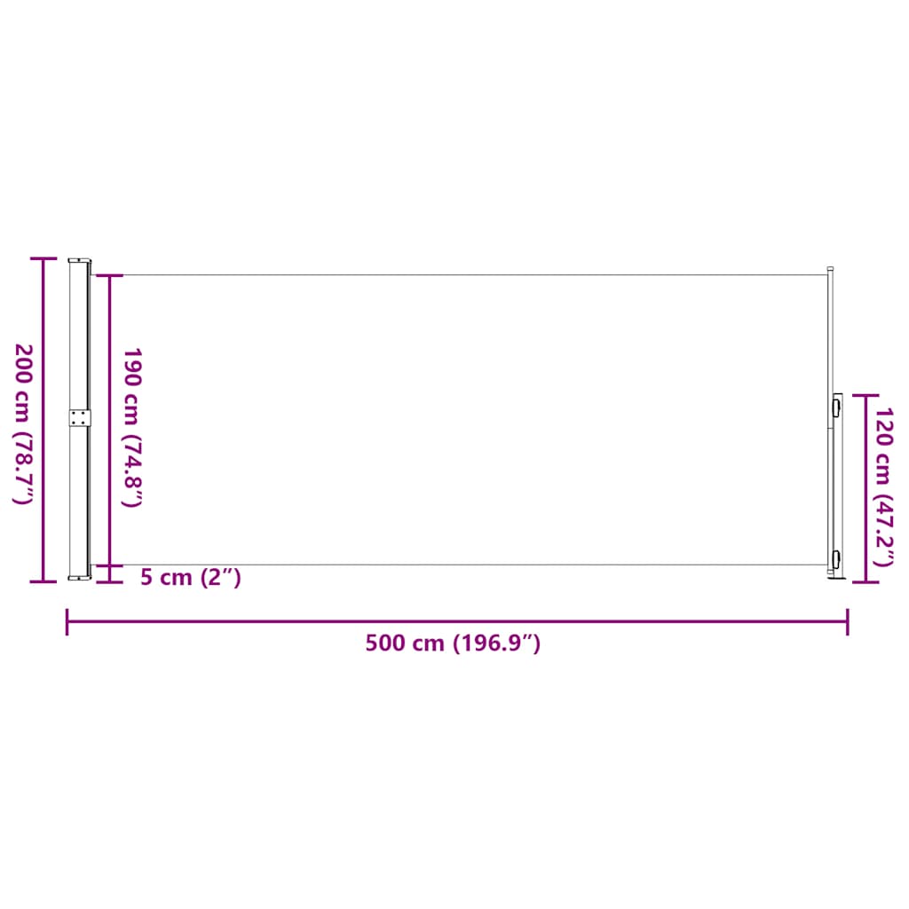 Toldo lateral retrátil para pátio 200x500 cm cor creme