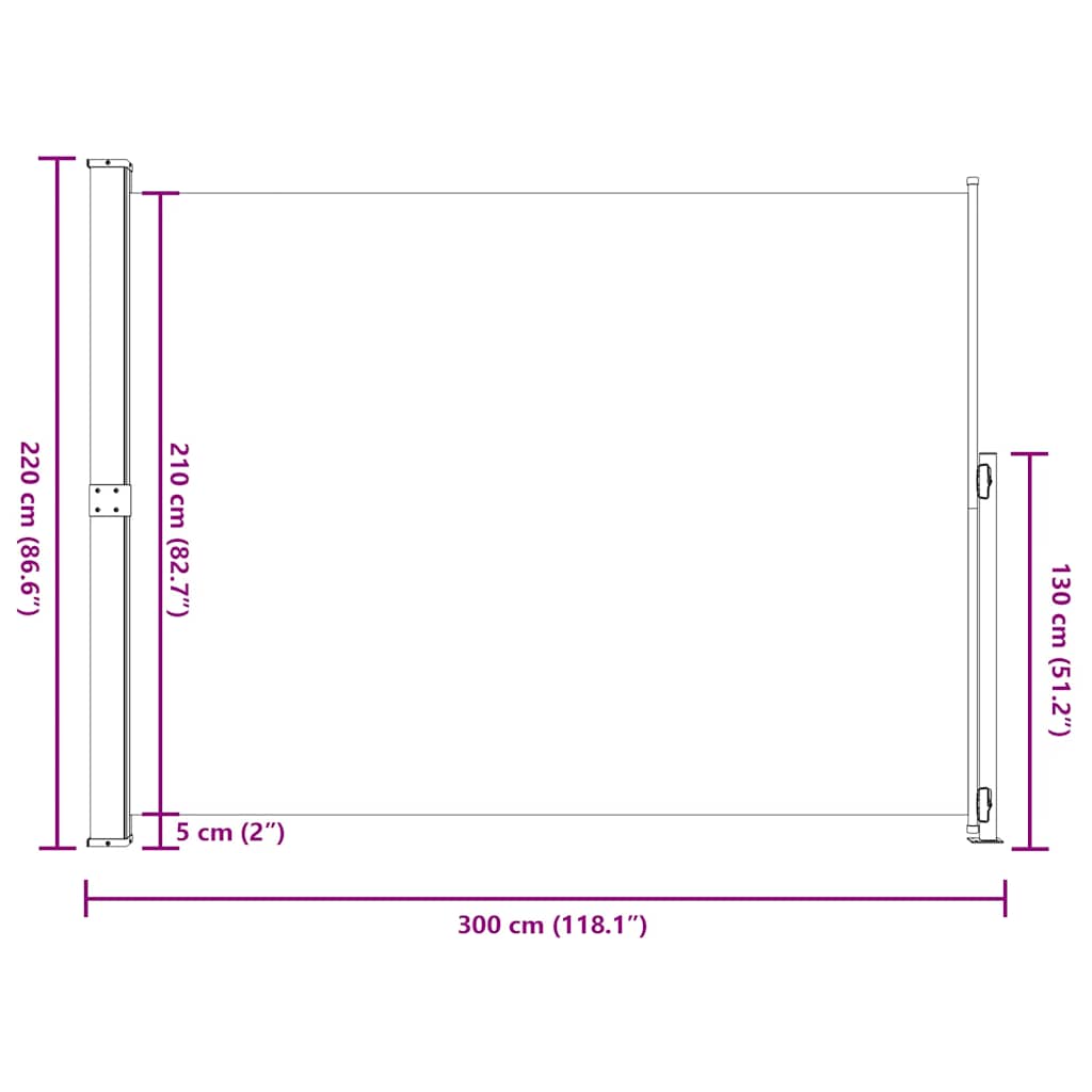 Toldo lateral retrátil para pátio 220x300 cm preto