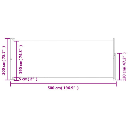 Toldo lateral retrátil para pátio 220x500 cm vermelho