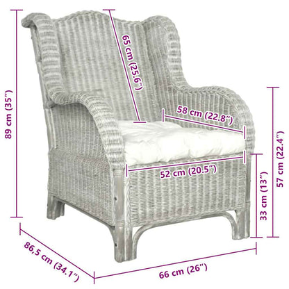 Sofá com almofadão vime natural e linho cinzento