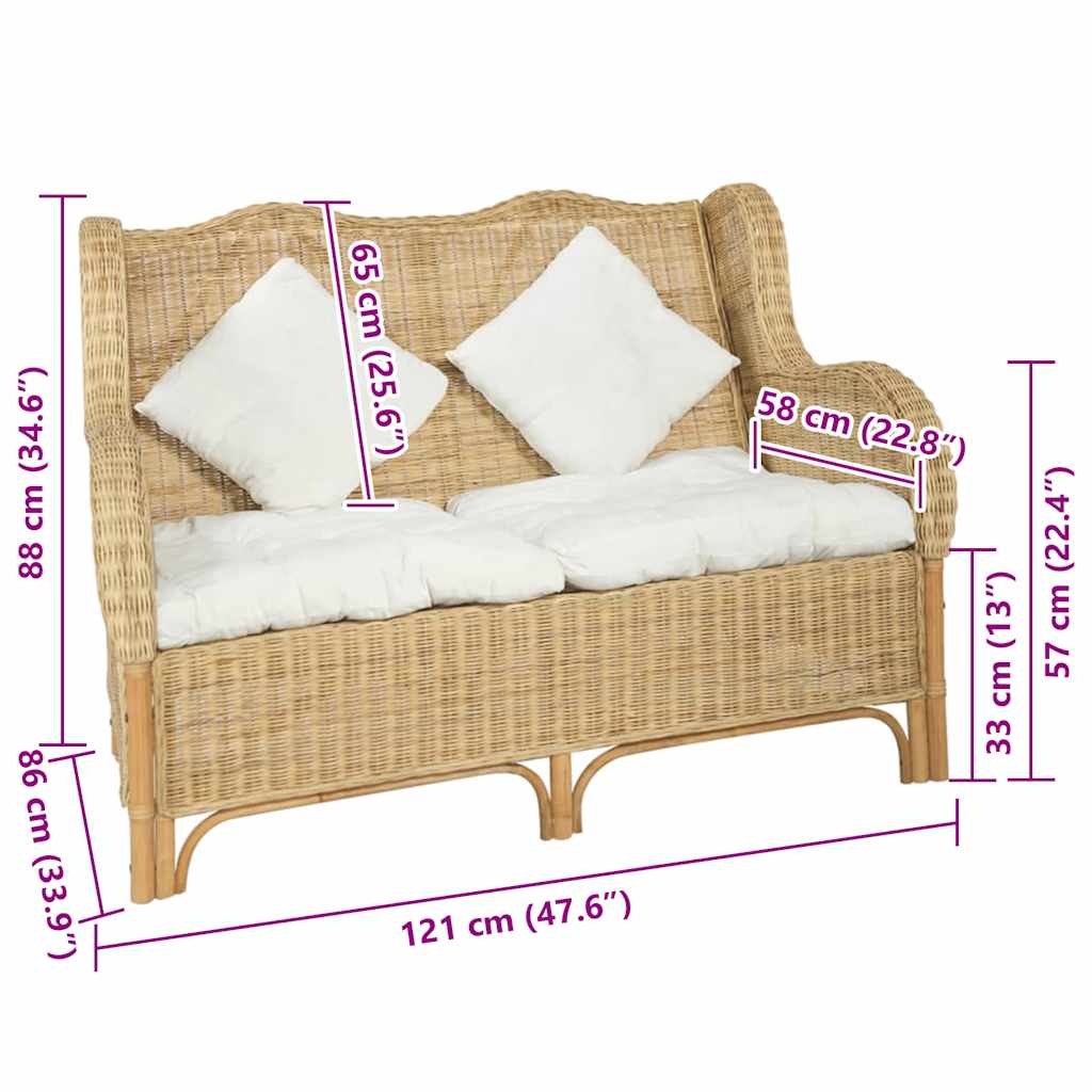 Sofá de 2 lugares vime genuíno e linho