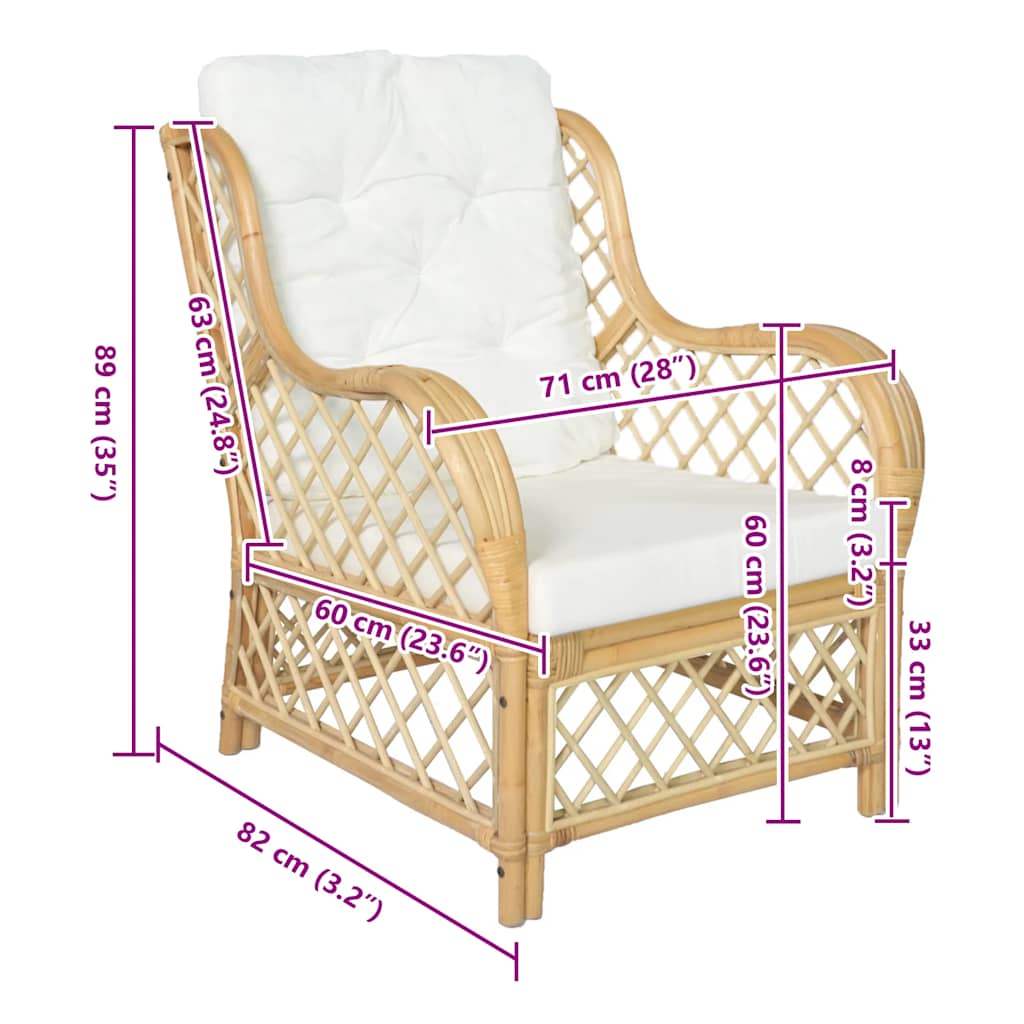 Sofá com almofadão vime natural e linho