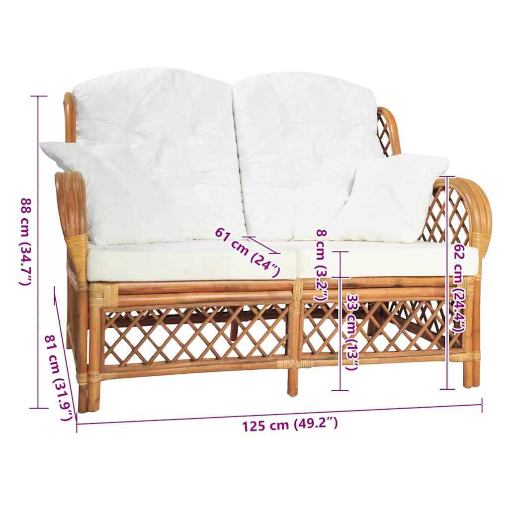 Sofá de 2 lugares vime castanho-claro