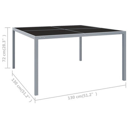 Mesa de jardim 130x130x72 cm aço e vidro cinzento