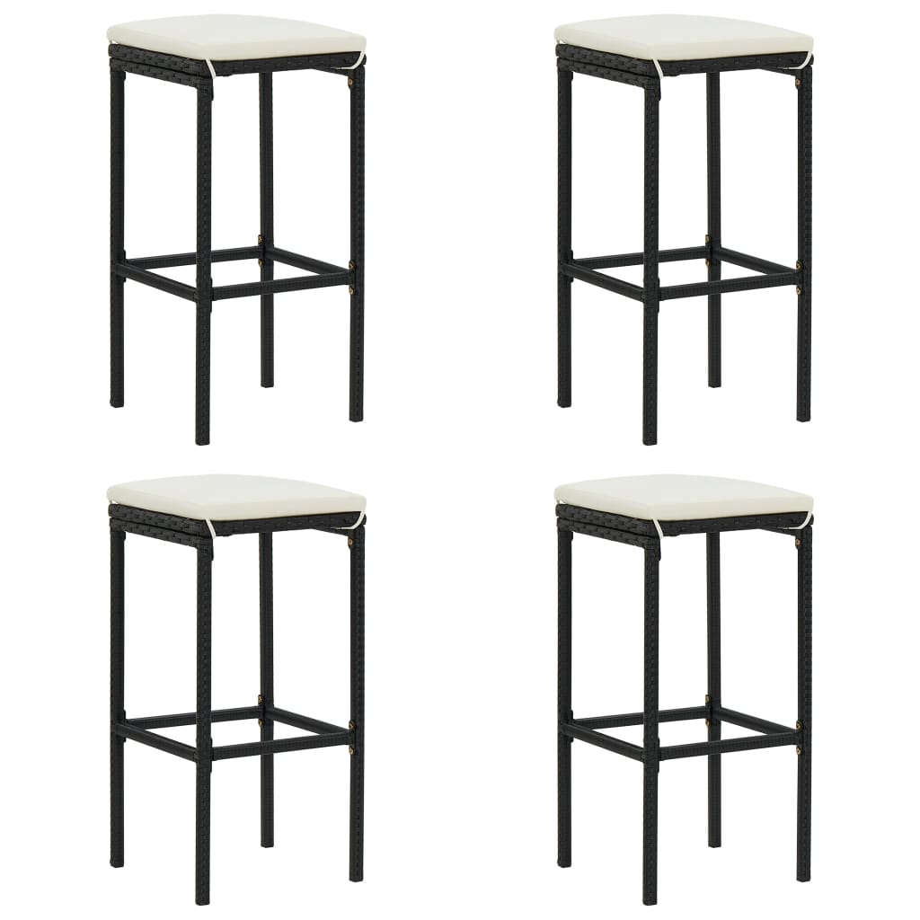 Bancos de bar com almofadões 4 pcs vime PE preto