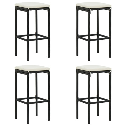 Bancos de bar com almofadões 4 pcs vime PE preto