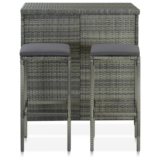 3 pcs conjunto de bar vime PE cinzento