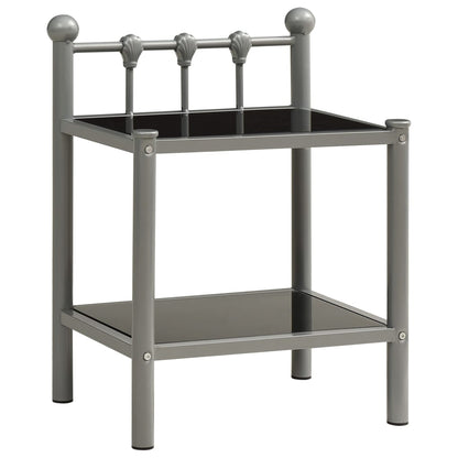 Mesas de cabeceira 2 pcs metal cinzento e vidro preto