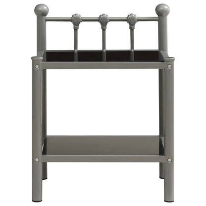 Mesas de cabeceira 2 pcs metal cinzento e vidro preto