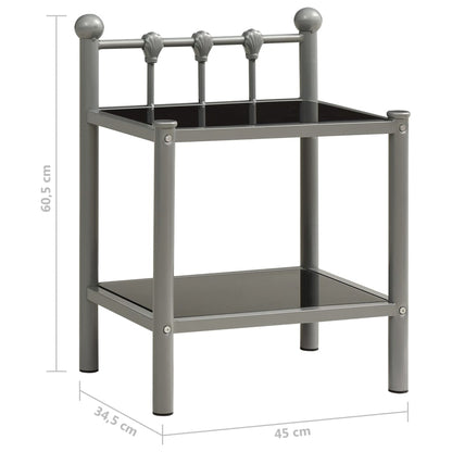 Mesas de cabeceira 2 pcs metal cinzento e vidro preto