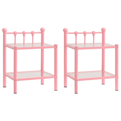 Mesas de cabeceira 2 pcs metal rosa e vidro transparente