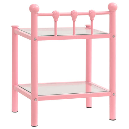Mesas de cabeceira 2 pcs metal rosa e vidro transparente