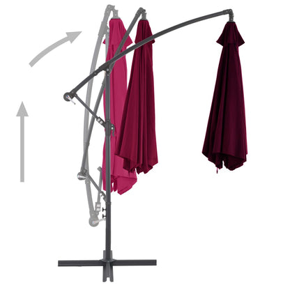 Guarda-sol de jardim cantilever c/ poste alumínio 300 cm bordô