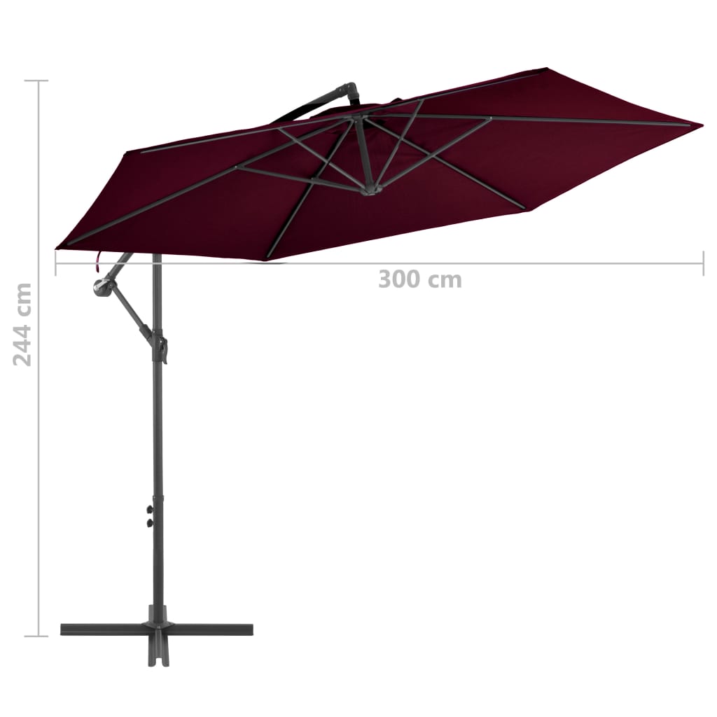 Guarda-sol de jardim cantilever c/ poste alumínio 300 cm bordô