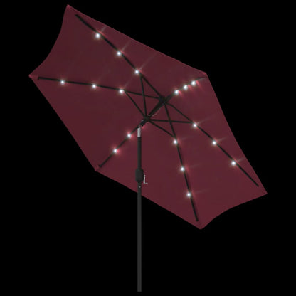 Guarda-sol de jardim c/ luzes LED e poste de aço 300 cm bordô