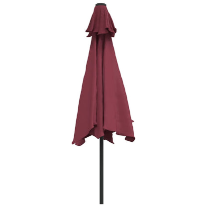 Guarda-sol de jardim c/ luzes LED e poste de aço 300 cm bordô