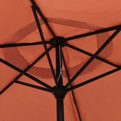Guarda-sol de jardim c/ luzes LED e poste aço 300 cm terracota