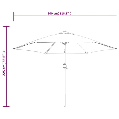 Guarda-sol de jardim c/ luzes LED e poste aço 300 cm terracota