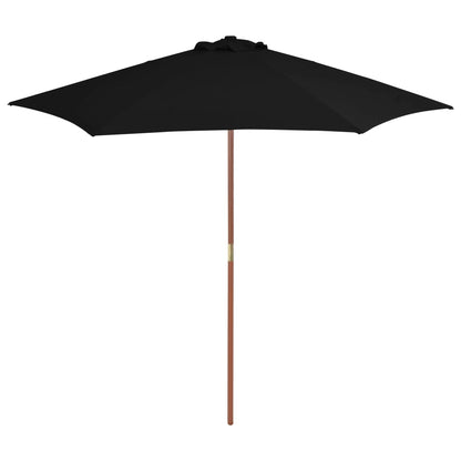 Guarda-sol de jardim com poste de madeira 270 cm preto