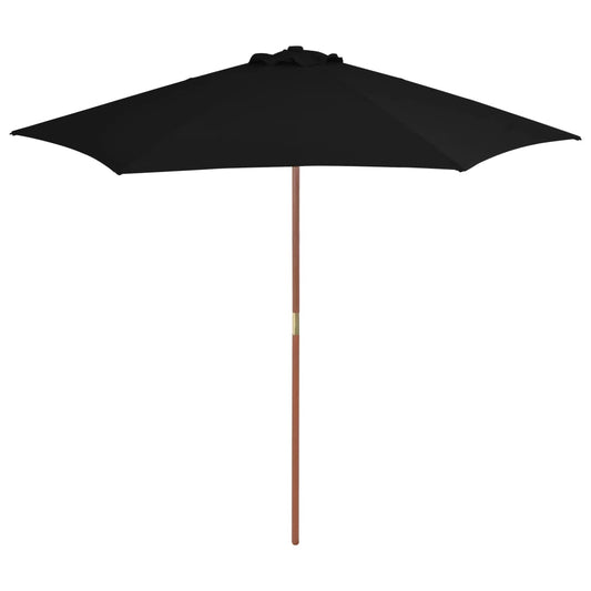 Guarda-sol de jardim com poste de madeira 270 cm preto