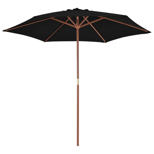 Guarda-sol de jardim com poste de madeira 270 cm preto