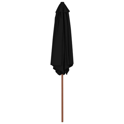 Guarda-sol de jardim com poste de madeira 270 cm preto