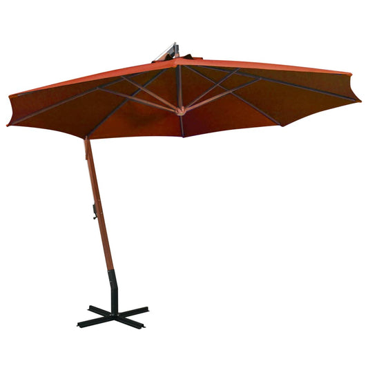 Guarda-sol de jardim suspenso com poste abeto maciço terracotta
