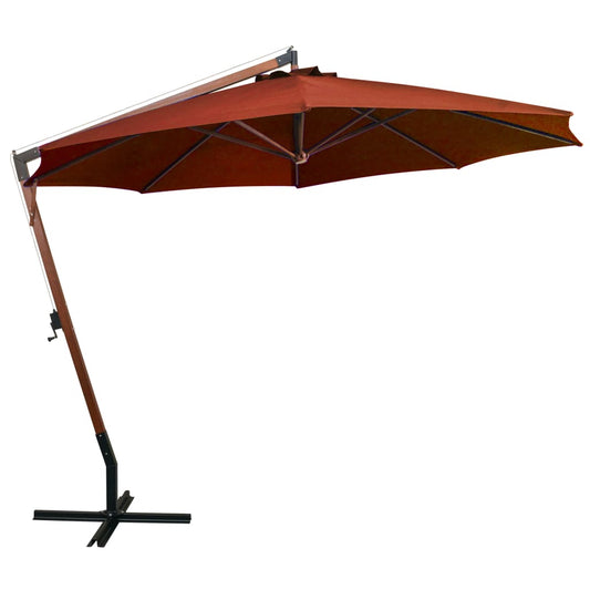 Guarda-sol de jardim suspenso com poste abeto maciço terracotta