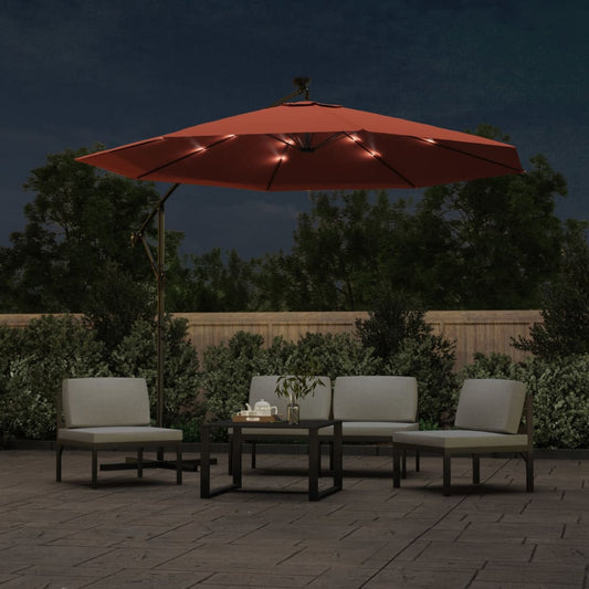 Guarda-sol cantilever de jardim luzes LED/poste aço terracotta