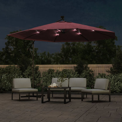 Guarda-sol de jardim cantilever com luzes LED 350 cm bordô