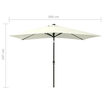Guarda-sol de jardim com luzes LED e poste de aço 2x3 m areia