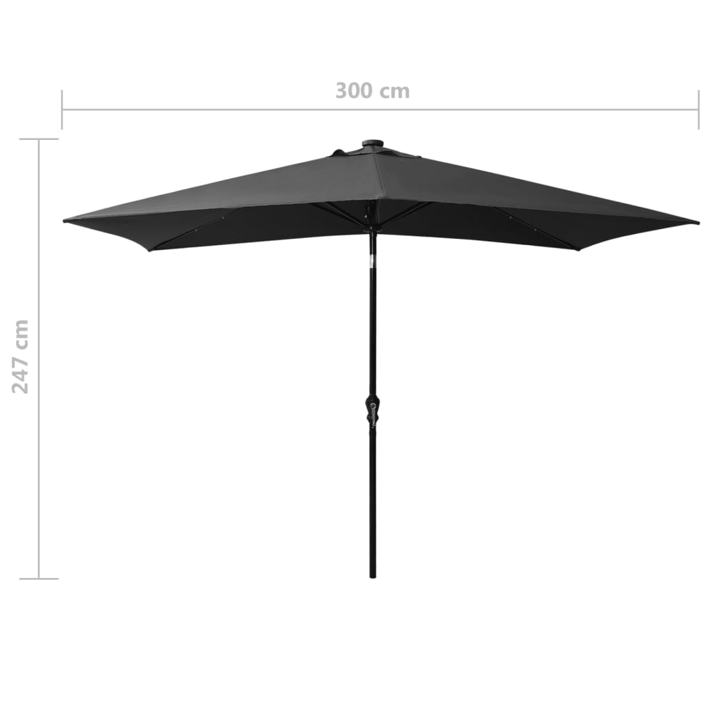 Guarda-sol de jardim c/ luzes LED/poste de aço 2x3 m antracite
