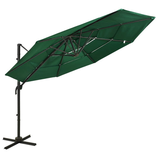Guarda-sol de jardim 4 camadas c/ poste de alumínio 3x3 m verde