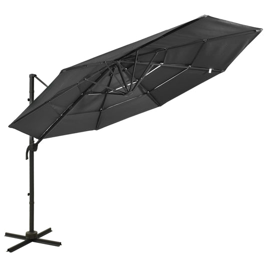 Guarda-sol de jardim 4 camadas c/ poste alumínio 3x3m antracite