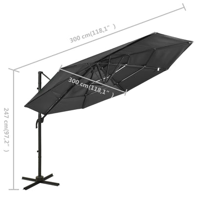 Guarda-sol de jardim 4 camadas c/ poste alumínio 3x3m antracite