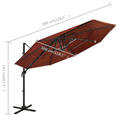 Guarda-sol jardim 4 camadas c/ poste alumínio 3x3m terracotta