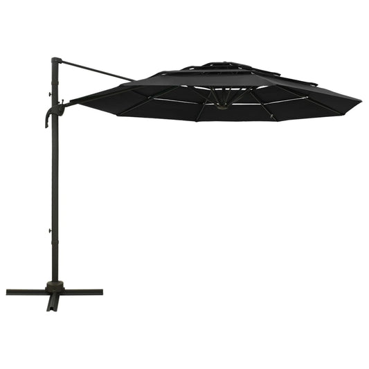 Guarda-sol de jardim 4 camadas c/ poste de alumínio 3x3 m preto