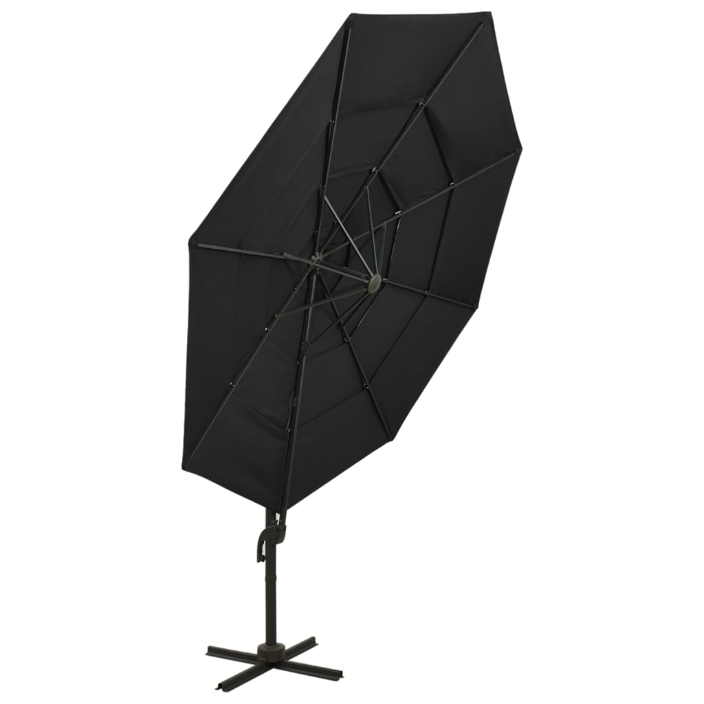 Guarda-sol de jardim 4 camadas c/ poste de alumínio 3x3 m preto