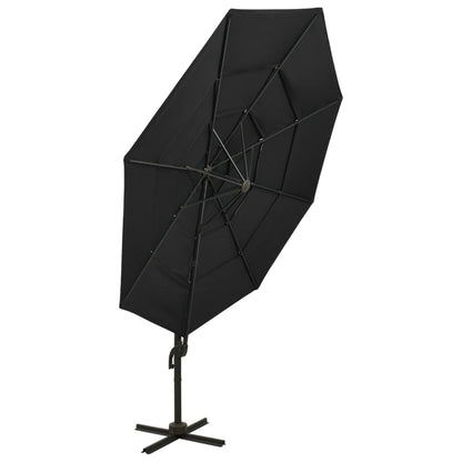 Guarda-sol de jardim 4 camadas c/ poste de alumínio 3x3 m preto