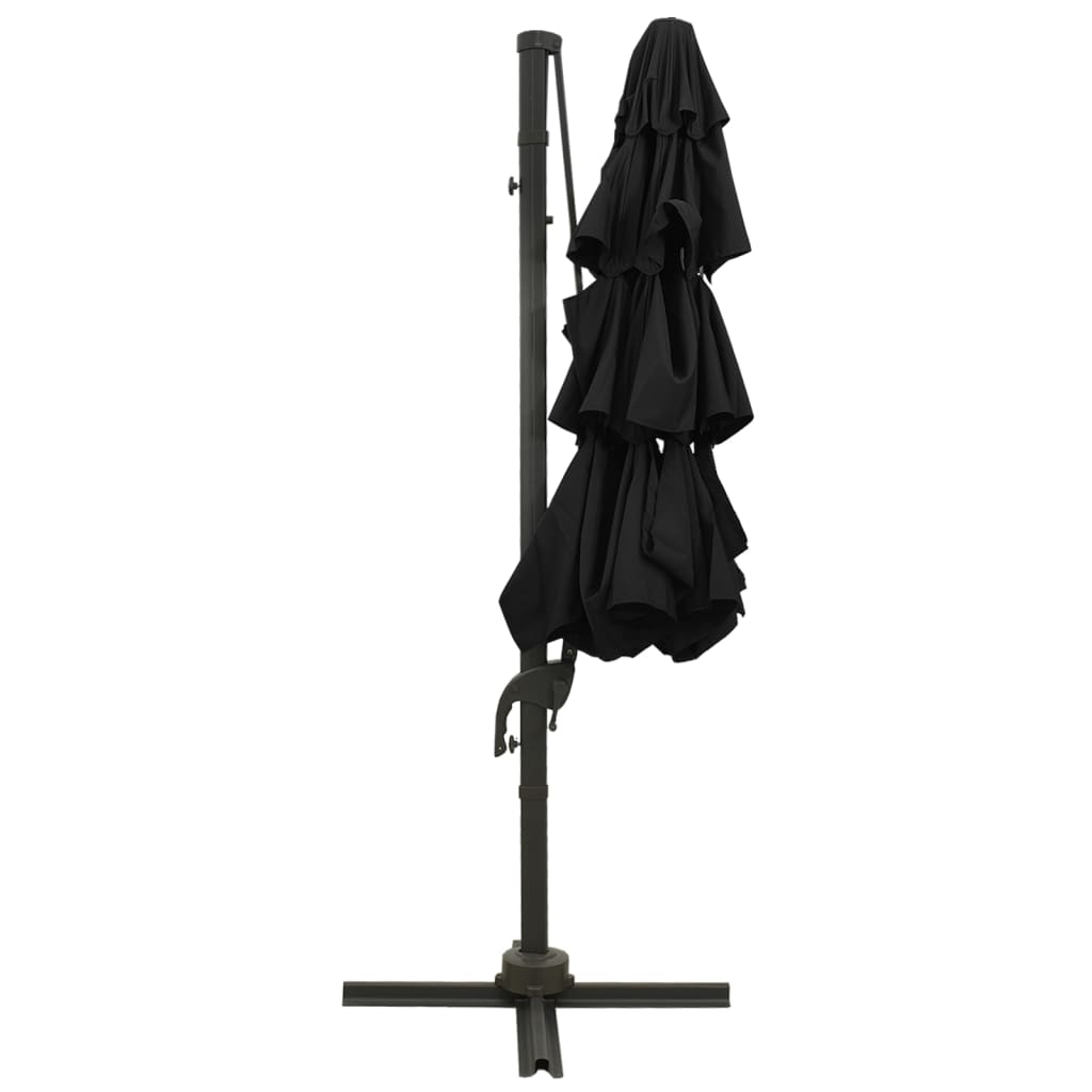 Guarda-sol de jardim 4 camadas c/ poste de alumínio 3x3 m preto