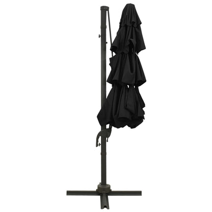 Guarda-sol de jardim 4 camadas c/ poste de alumínio 3x3 m preto