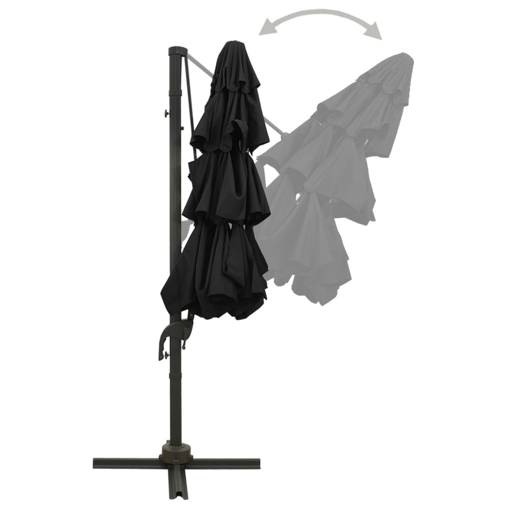 Guarda-sol de jardim 4 camadas c/ poste de alumínio 3x3 m preto